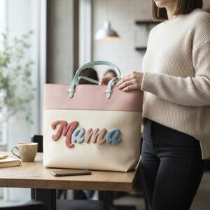 Jadelynn Brooke Varsity Style Mama Cream Pastel Rose Tote